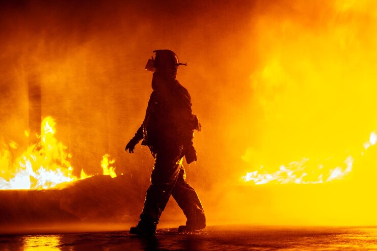 Photo silhouette of firefighter