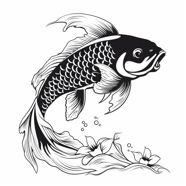 A silhouette fish with a flower in its mouth