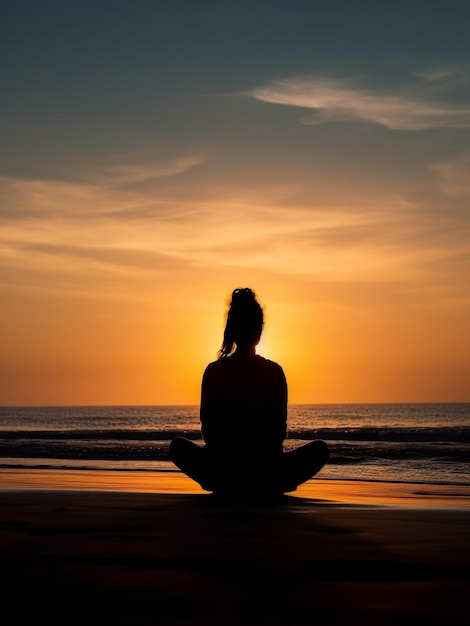 Silhouette fitness girl doing yoga at sunset Generative AI