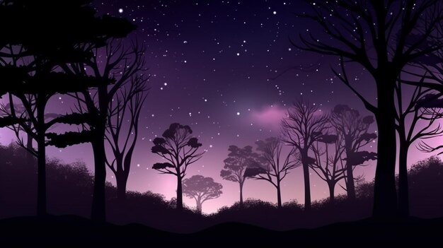 Silhouette forest with galaxy background