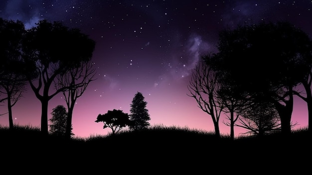 Silhouette forest with galaxy background