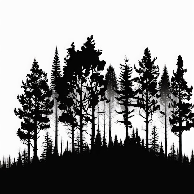 Silhouette of a forest with pine trees.
