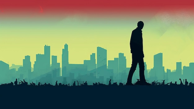 Silhouette In Front Of An Oversized City A Digital Art Piece