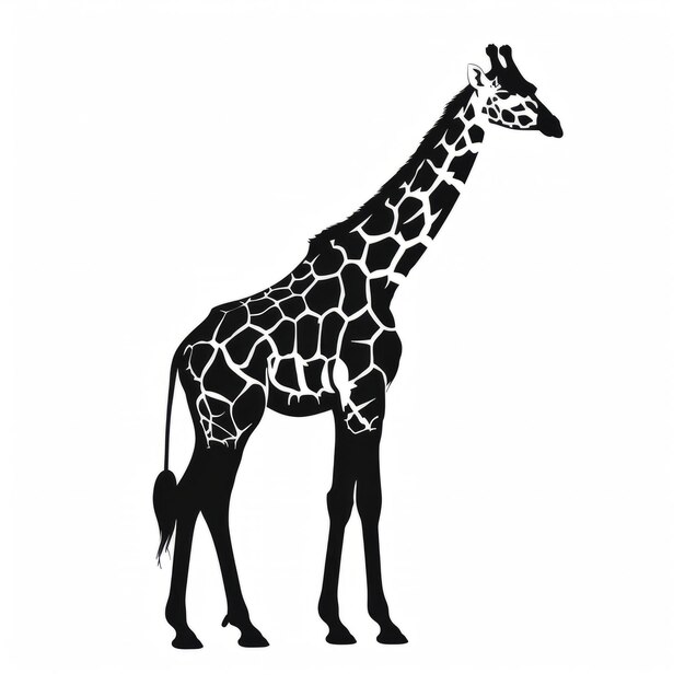 Foto una giraffa a silhouette in piedi su uno sfondo bianco