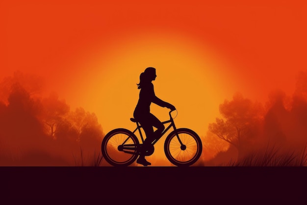 Silhouette of a girl biking in nature