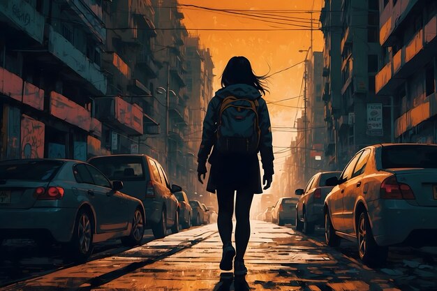 A silhouette of a girl traveling alone