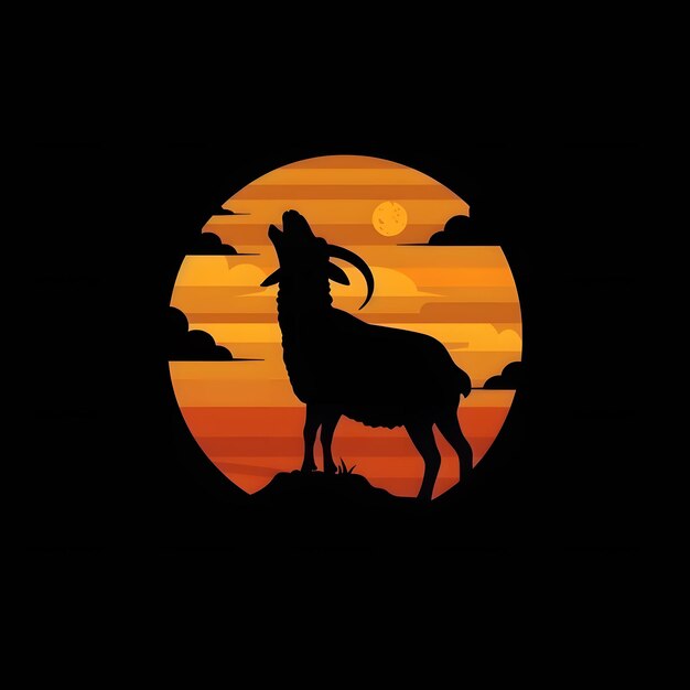 Silhouette of a goat on a background of the moon