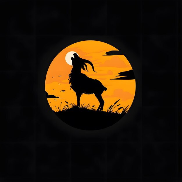 Photo silhouette of a goat on a background of the moon