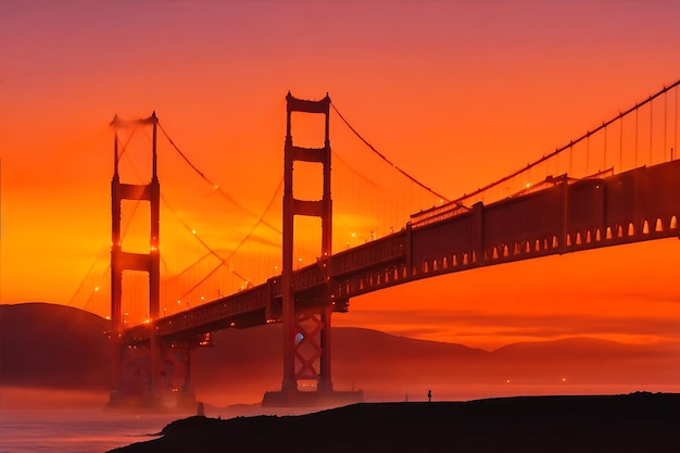 Silhouette of golden gate bridge during golden hour generated ai