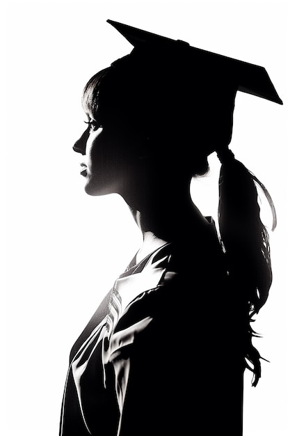 Foto silhouette di uno studente di laurea su sfondo bianco