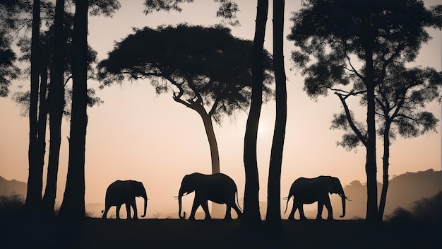 Silhouette of group of elephants