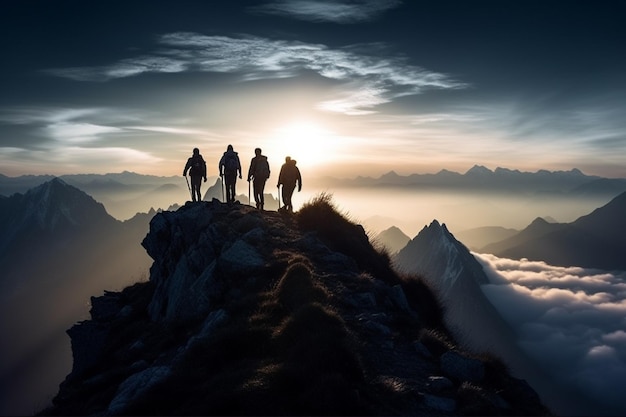 Photo silhouette of a group of people hiking