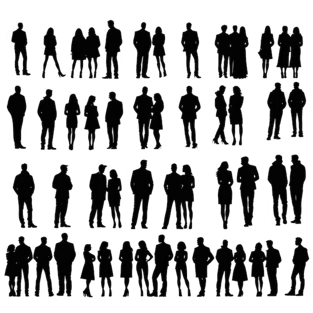 silhouette of a group of people isolated on a white background