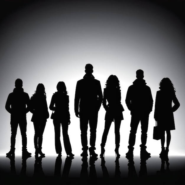 Foto silhouette di un gruppo di persone isolate su uno sfondo bianco