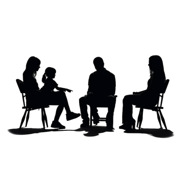 Photo silhouette of a group of people sitting in chairs in a circle generative ai