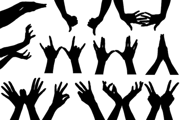 Silhouette of hands isolated on white background