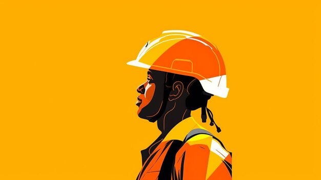 Silhouette of happy construction worker in helmets flat vector