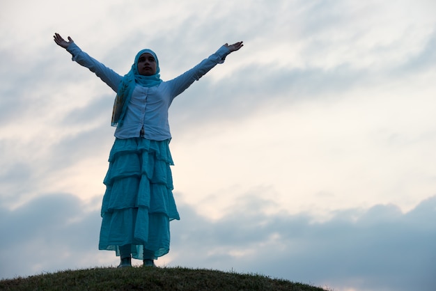 silhouette of happy woman 