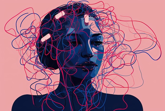 A silhouette of a head with wires coming out of its mouth in the style of mindbending patterns