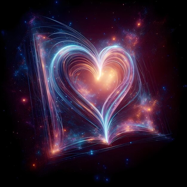 Photo silhouette of a heart nestled in a book cosmic translucent