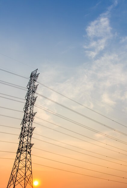 silhouette of high voltage electrical pole structure