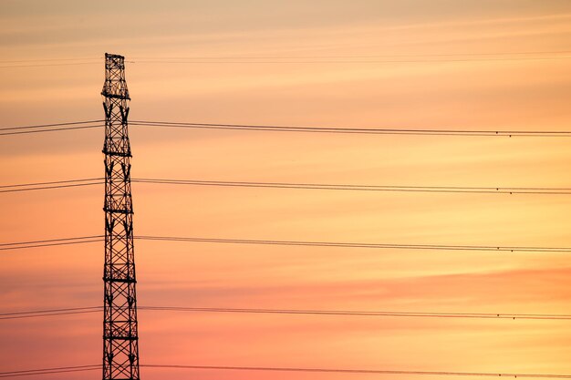 Silhouette of high voltage electrical pole structure