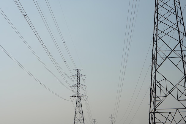 Silhouette of high voltage transmission tower