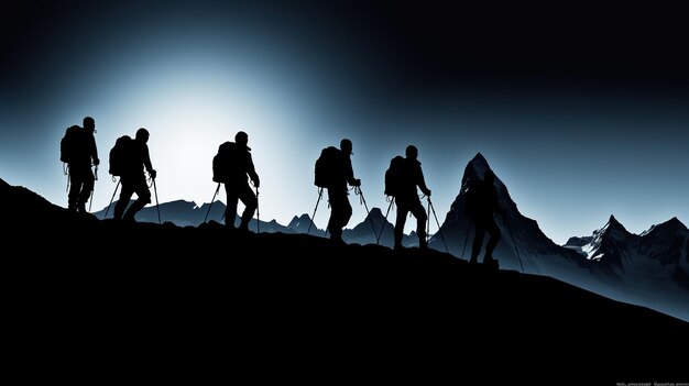 Premium AI Image | Silhouette of hikers at sunset