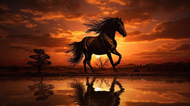 Silhouette of a horse at sundown