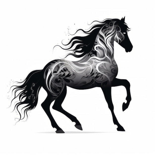 Photo a silhouette horse with a black and white design on it