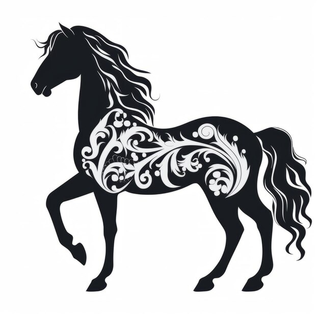 Photo a silhouette horse with a floral pattern on its back