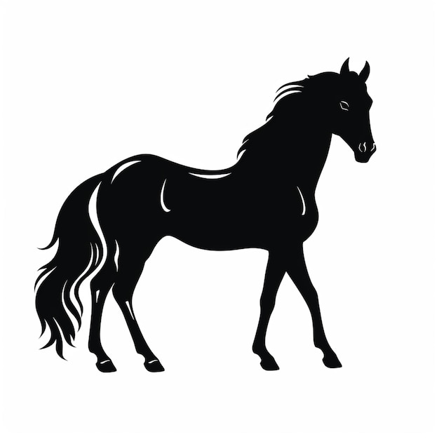 Foto silhouette di un cavallo con una lunga criniera e coda generativa ai
