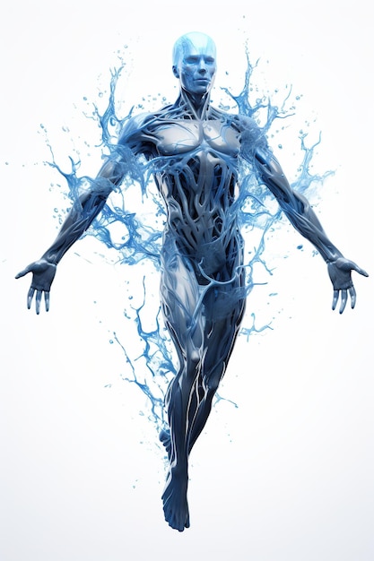 Silhouette human body filled with blue water healthy lifestyle or wellness concept