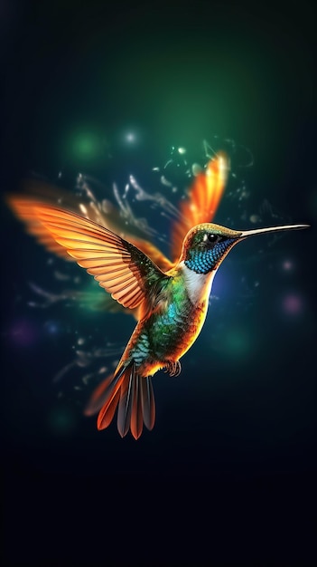 Silhouette of a Hummingbird on Dark Background Generative AI