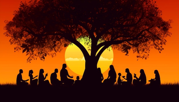 Silhouette illustration of Guru teaching their disciple