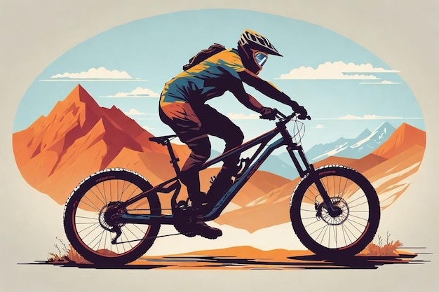 Silhouette illustration of man mountain biking