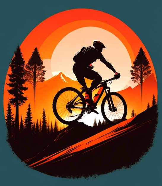 silhouette illustration of man mountain biking