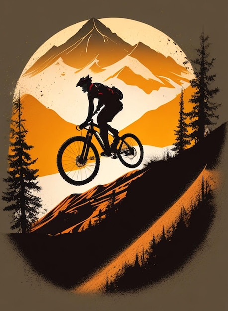 silhouette illustration of man mountain biking