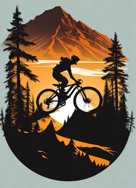 Фото Силуэт иллюстрации человека на горном велосипеде