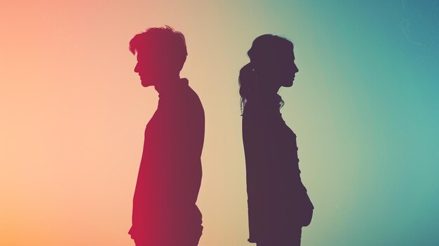 A silhouette image of a couple turning their backs to each other capturing the emotional distance and disconnection in relationships Divorce and Separation concept