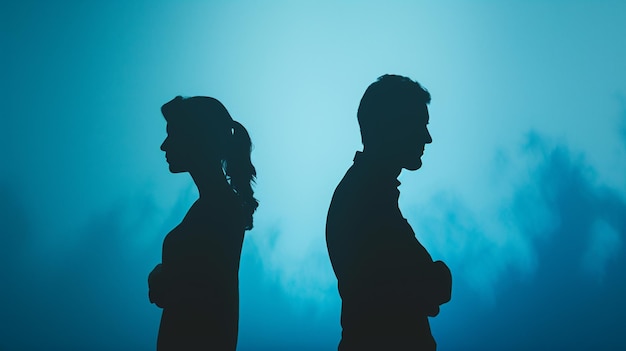 A silhouette image of a couple turning their backs to each other capturing the emotional distance and disconnection in relationships Divorce and Separation concept