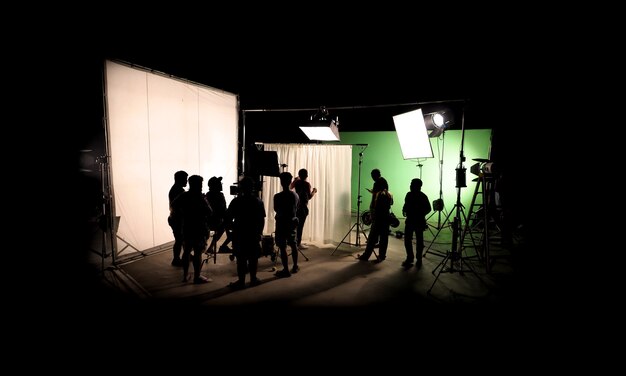 Silhouette images of video production behind the scenes or broll or making of TV commercial movie