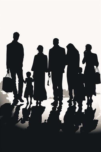 Foto silhouette di popoli immigrati poveri dettagli vettoriali isolati