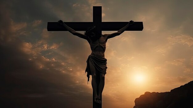 Photo silhouette of jesus on the cross ultrarealistic cinematic