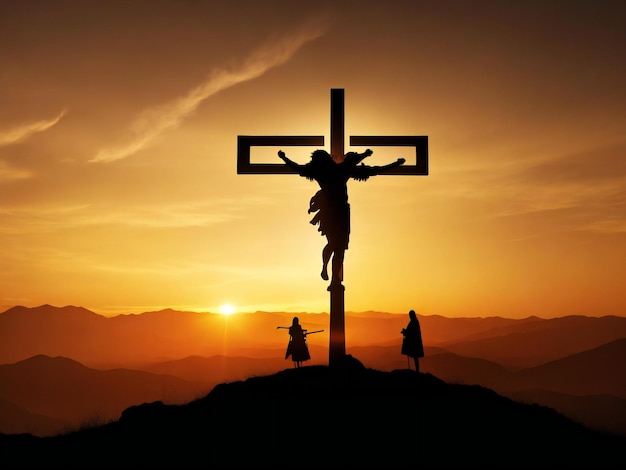 Photo silhouette of jesus with cross over calvary ai generated