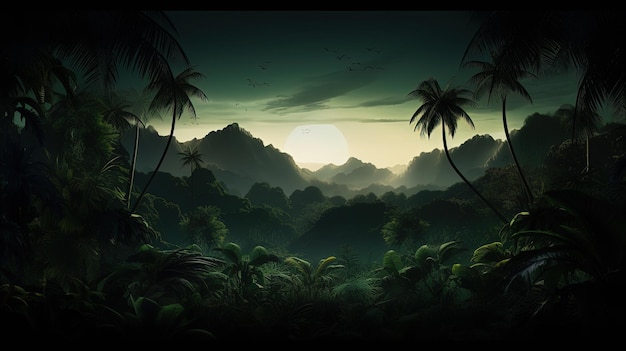 Silhouette of a jungle in the tropics