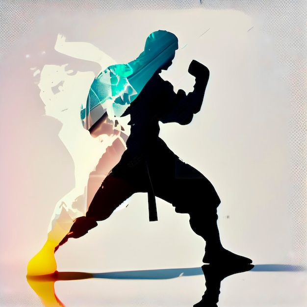 Silhouette of a karateka on a colorful abstract background