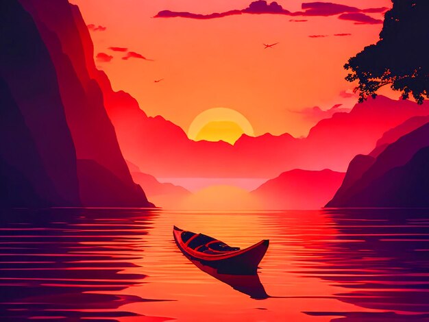 silhouette of a kayak off a cliff on during a beautiful sunset with a little pink and orange sunset