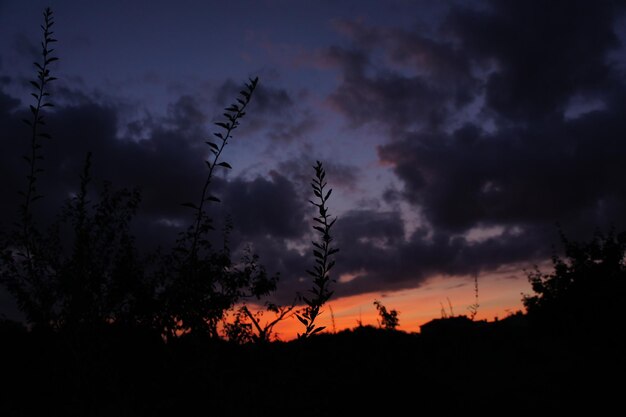 Foto paesaggio a silhouette contro un cielo panoramico