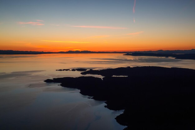 Silhouette landscape view of Lasqueti Island in Strait of Georgia